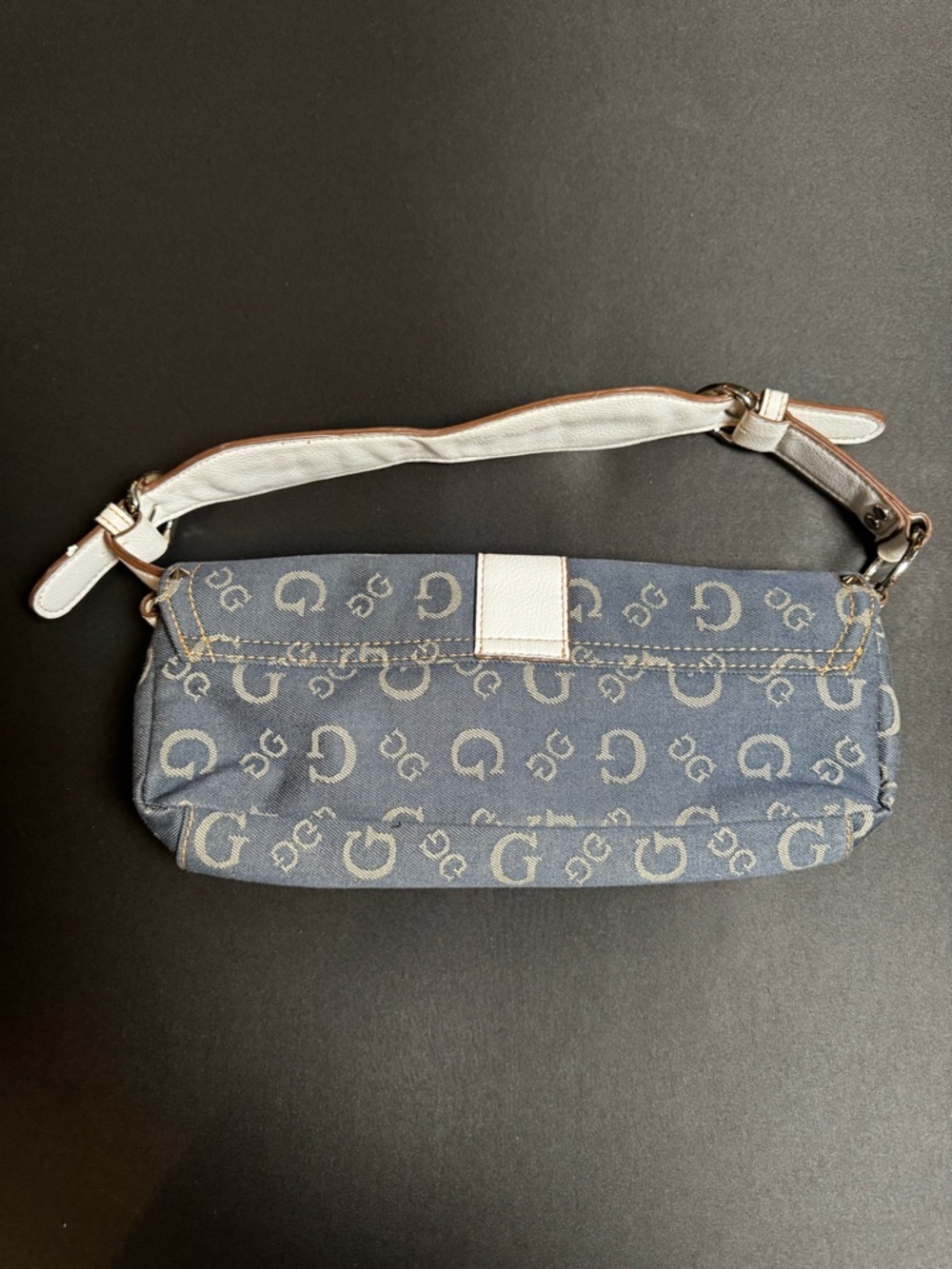 Vintage Y2K Guess Denim Monogram Baguette Bag Blue Logo - Picture 4 of 11